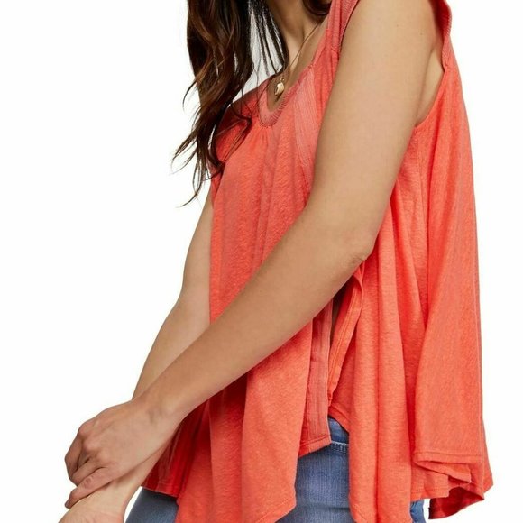 Free People Tops - Free People XS Top Bright Orange Split Line Top